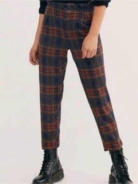 Free People Brecan Plaid Pants M Medium High Rise Pleated Tapered Ankle Crop